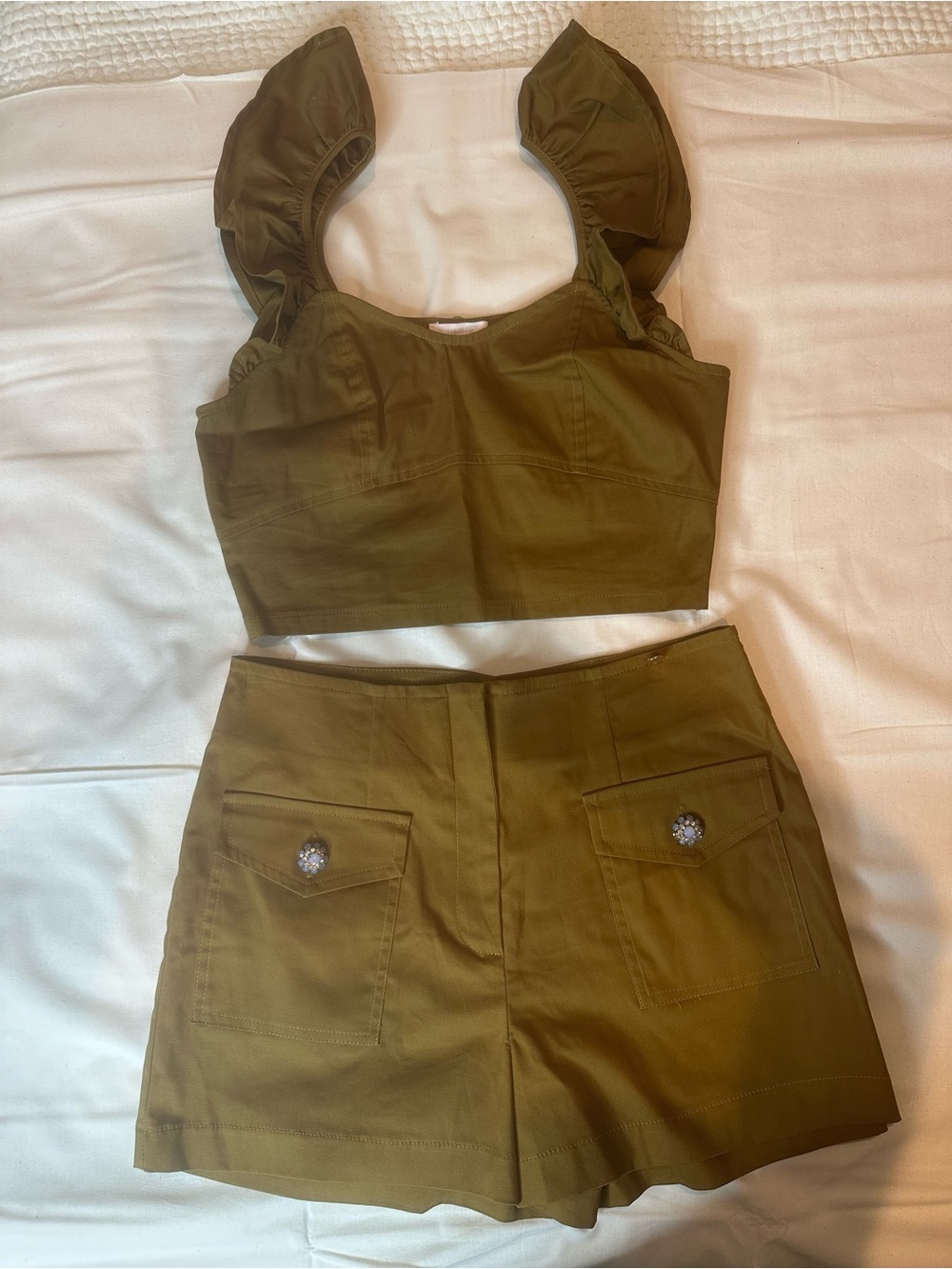 Liu Jo Olive Two-Piece Crop Top & High-Waist Shorts Set
